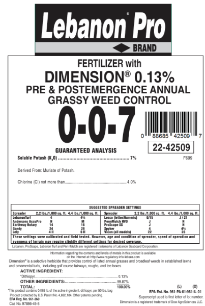 Picture of 50LB 0-0-7 0.13 DIMENSION